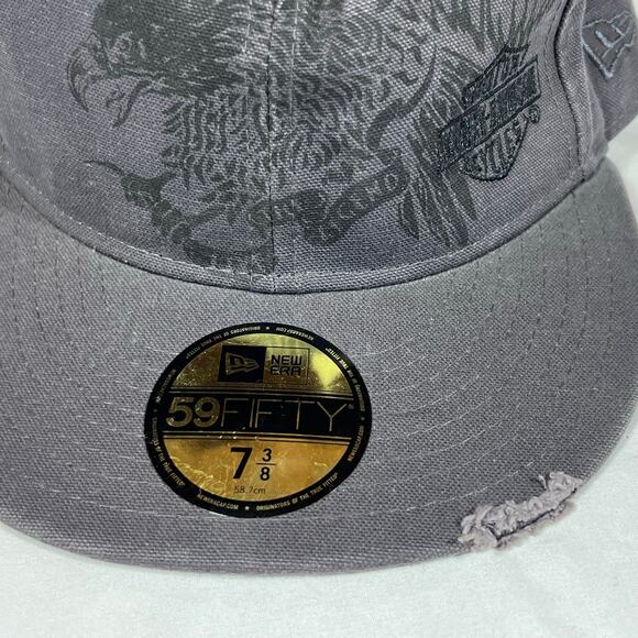 Harley-Davidson Eagle 59fifty Hat Cap Gray Size 7 3/8 Baseball New with Tags - Picture 6 of 11